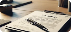Close-up of insurance contract document and black pen on wooden desk, signing JVRC protection agreements